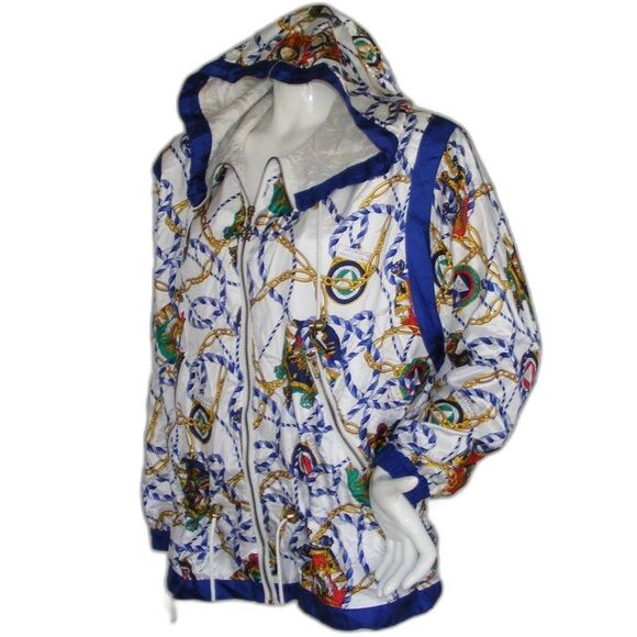 Lavon Track Jacket, M, Vintage, Nautical, Hooded, Pockets, Blue/White - Picture 4 of 15